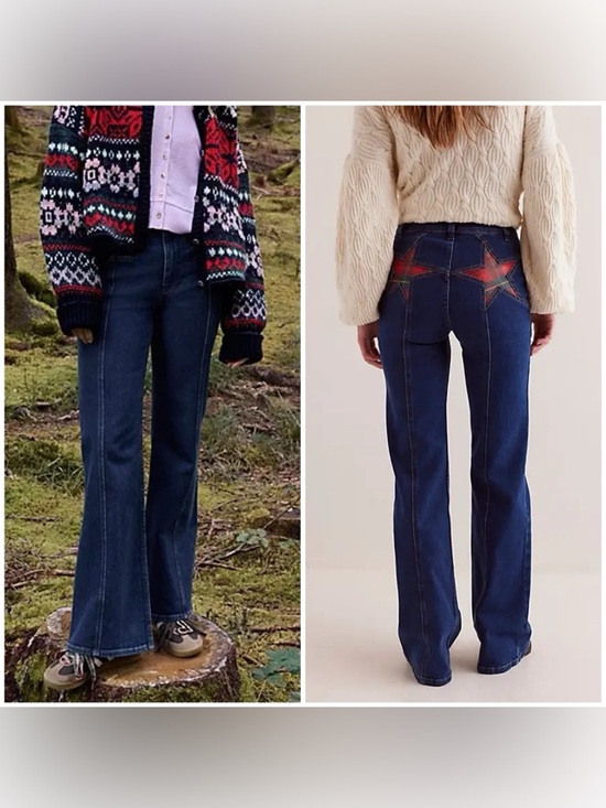 Free People Denim - NWT Free People We The Free Firecracker Flare Jeans - holiday tartan- 26, 27, 28